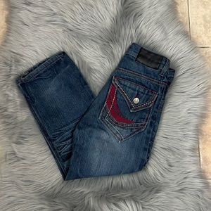 EUC Chams Blue Jeans Red Stitching sz 7